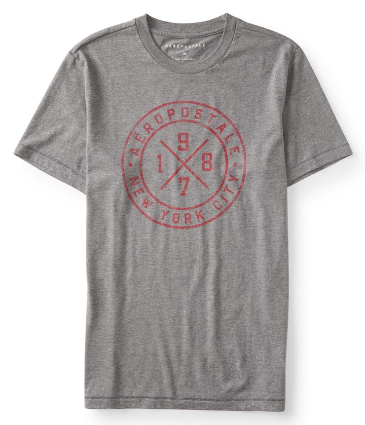 Aeropostale Aeropostale 1987 Circle Cross Logo Graphic Tee - Medium Heather Grey, Xsmall
