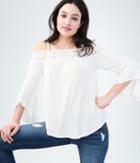 Aeropostale Aeropostale Long Sleeve Solid Crochet Cold-shoulder Top - Floral White, Xsmall