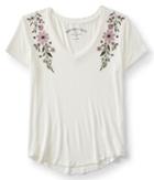 Aeropostale Aeropostale Seriously Soft Embroidered Floral V-neck Tee - Floral White, Xsmall
