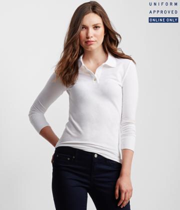 Aeropostale Aeropostale Long Sleeve Solid Uniform Pique Polo - Bleach, Xlarge