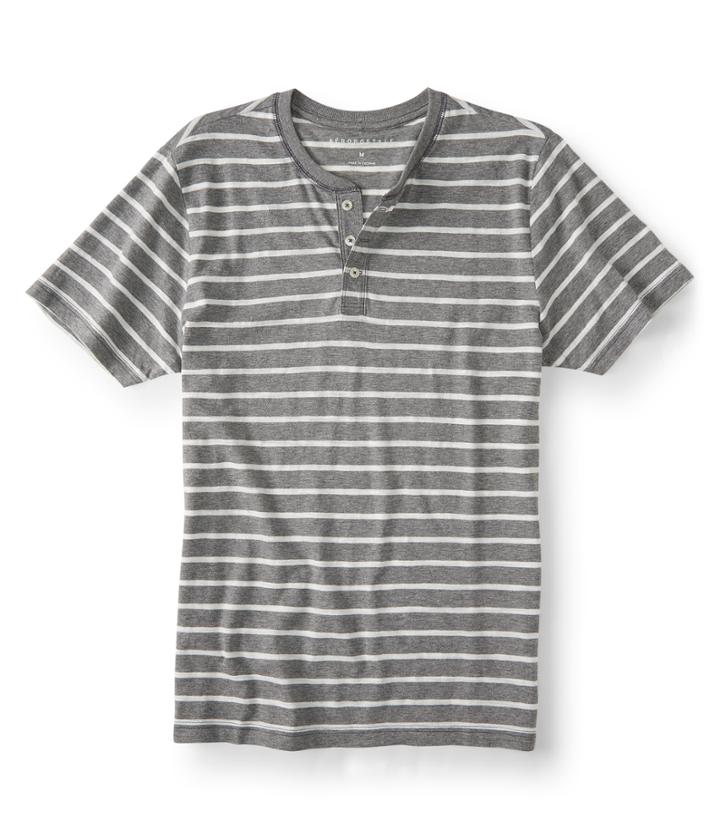 Aeropostale Aeropostale Striped Slub Henley - Medium Grey, Xsmall