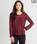 Aeropostale Cape Juby Sheer Lace Yoke Peasant Top