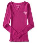 Aeropostale Long Sleeve Aero Ny Ribbed V-neck Tee