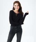 Aeropostale Aeropostale Long Sleeve Seriously Soft Lace-up Tee - Black, Xsmall