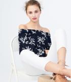 Aeropostale Aeropostale Long Sleeve Embroidered Off-the-shoulder Top - Navy, Xsmall