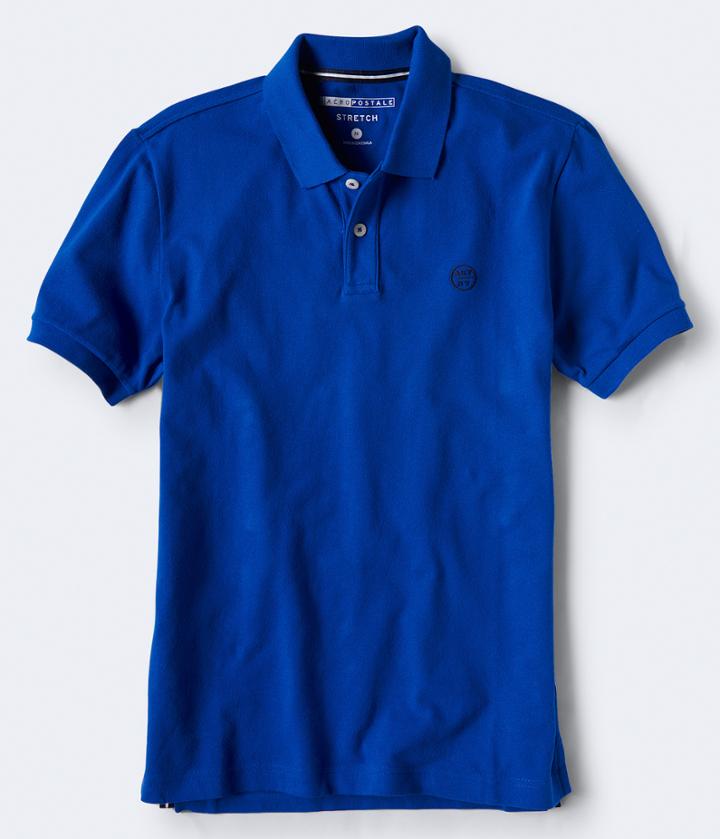 Aeropostale Aeropostale A87 Ny Solid Stretch Pique Polo - Tile Blue, Small