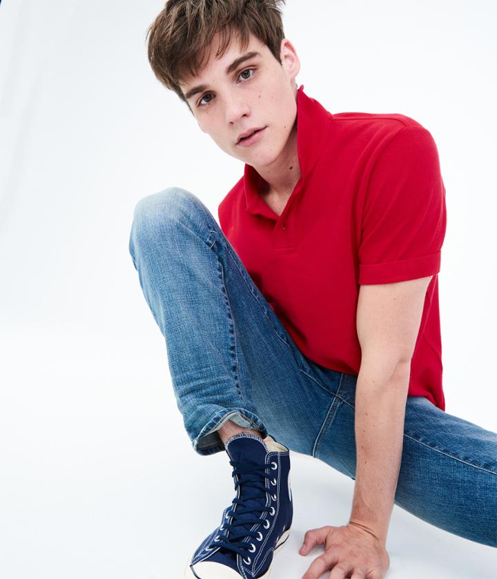 Aeropostale Aeropostale Solid Uniform Pique Polo - Red Classic, Medium