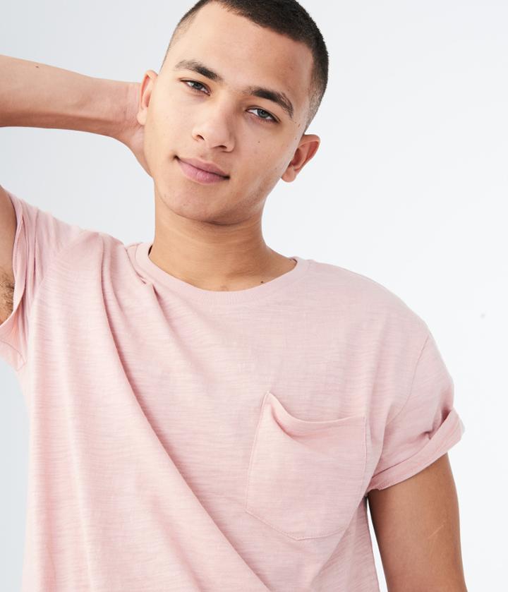 Aeropostale Aeropostale Solid Longline Pocket Tee - Light Ping, Small