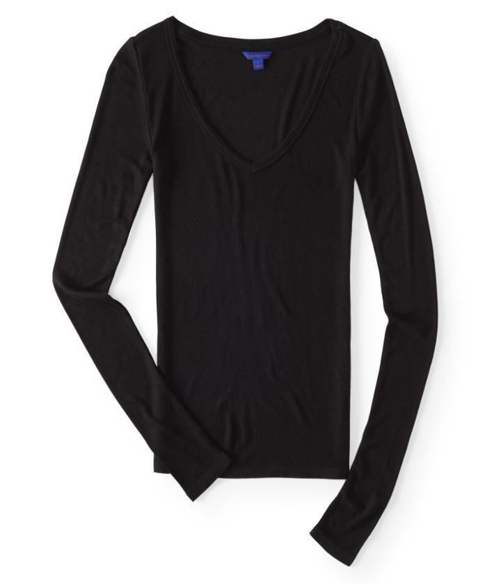 Aeropostale Aeropostale Long Sleeve Seriously Soft Ribbed V-neck Tee - Black, Xsmall