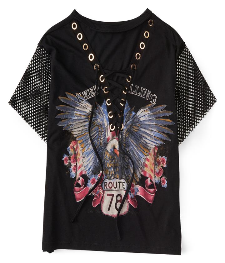 Aeropostale Aeropostale Route 78 Lace-up Tee - Black, Xsmall
