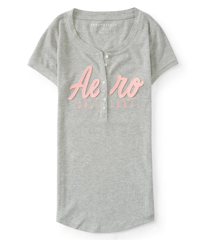 Aeropostale Aeropostale Aero Cali 1987 Henley - Light Heather Grey, Xsmall