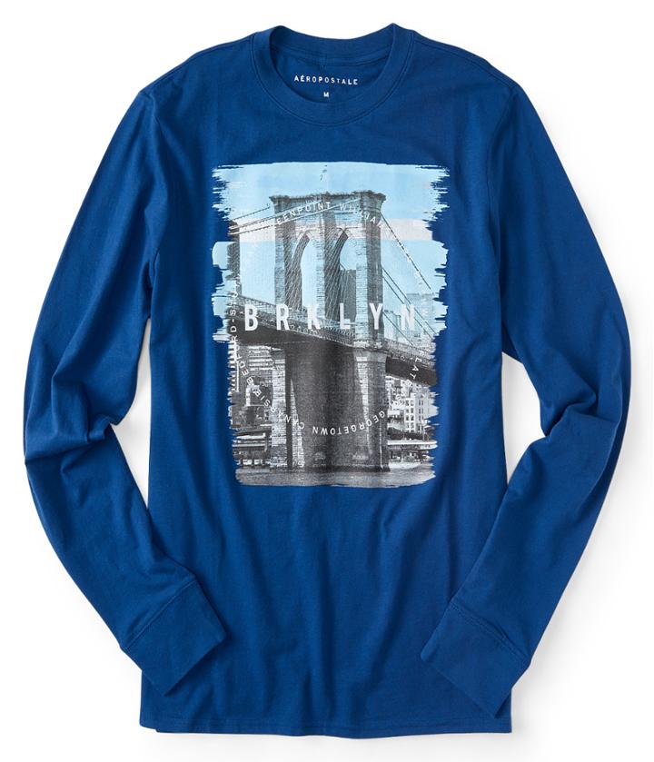 Aeropostale Aeropostale Long Sleeve Brklyn Graphic Tee - Blue, Xsmall