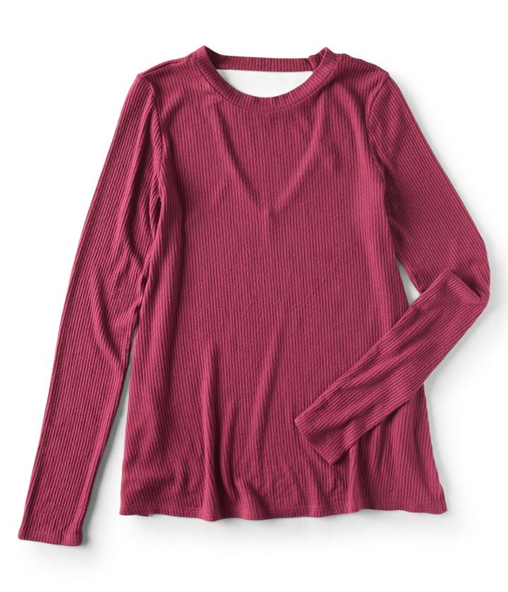 Aeropostale Aeropostale Long Sleeve Seriously Soft Ribbed V-back Tee - Purple, Xsmall