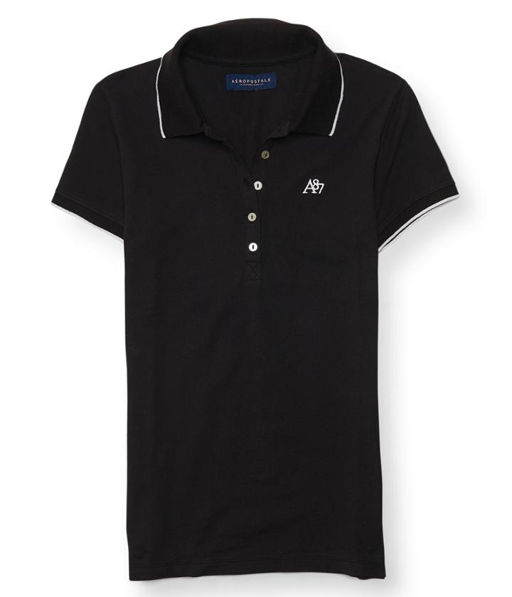 Aeropostale Aeropostale A87 Solid Tipped-collar Pique Polo - Black, Xsmall