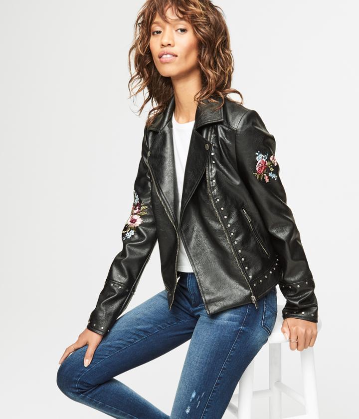 Aeropostale Aeropostale Embellished Faux Leather Moto Jacket - Black, Xsmall