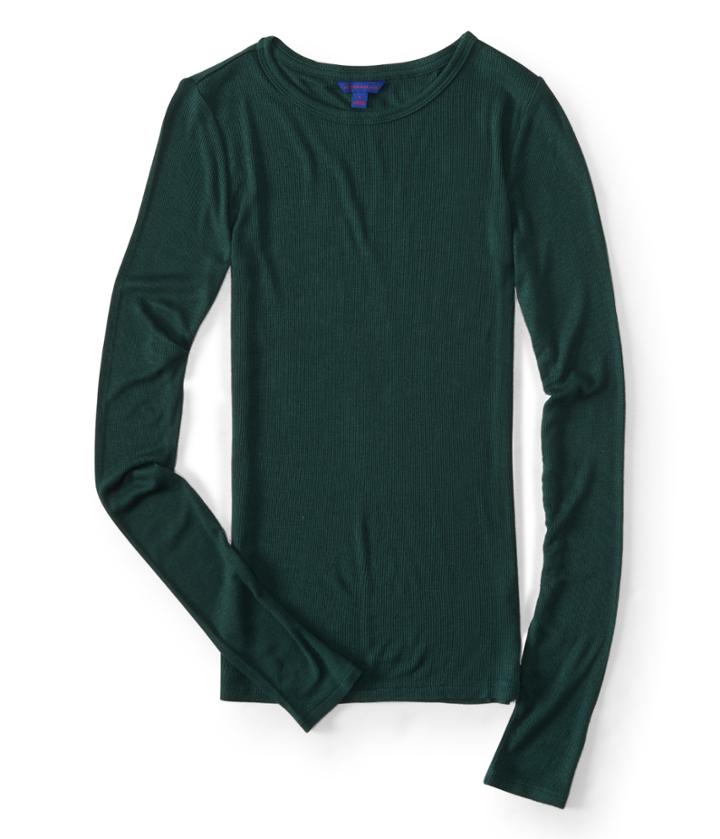 Aeropostale Aeropostale Long Sleeve Solid Ribbed Crew Tee - Evergreen, Xxlarge