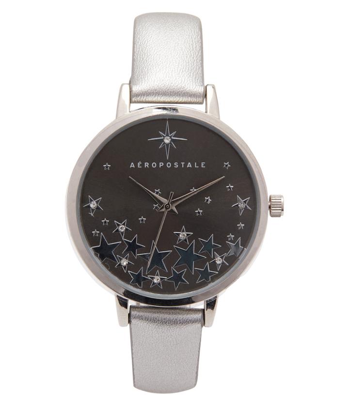 Aeropostale Aeropostale Faux Leather Stars Analog Watch - Silver