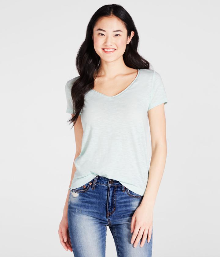 Aeropostale Aeropostale Solid Hampton V-neck Tee - Light Aqua, Small