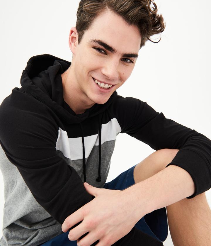 Aeropostale Aeropostale Long Sleeve Chest Stripe Hooded Tee - Black, Xsmall