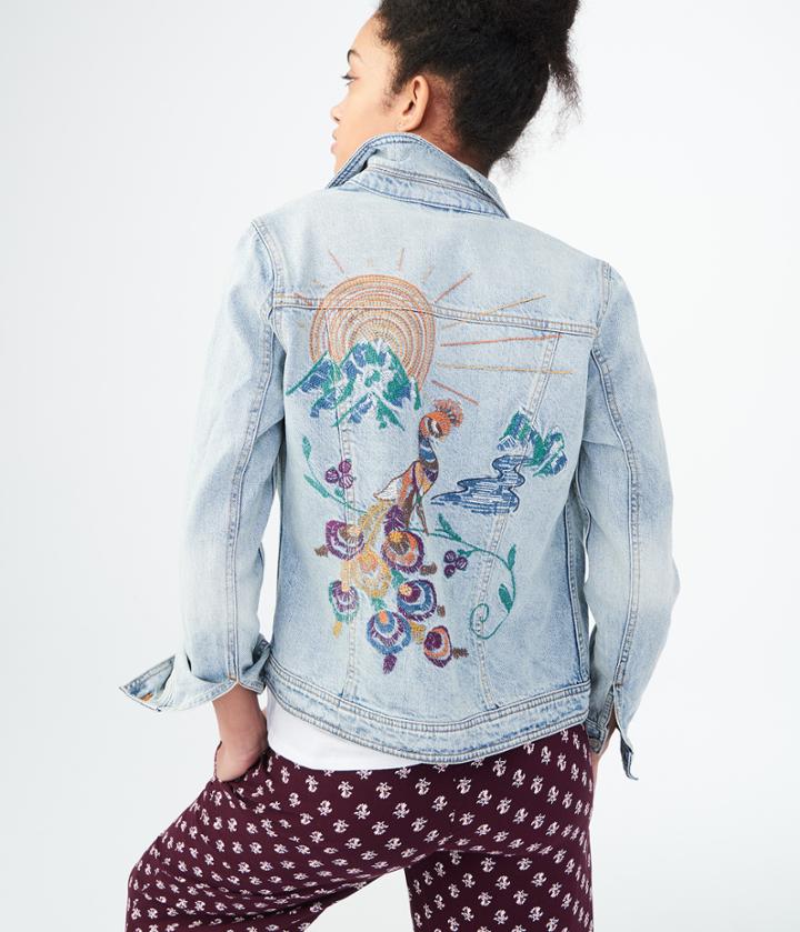 Aeropostale Aeropostale Light Wash Embroidered Peacock Denim Jacket - Light Wash, Xsmall