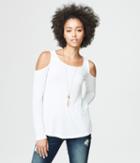 Aeropostale Aeropostale Long Sleeve Ribbed Cold-shoulder Top - Floral White, Large