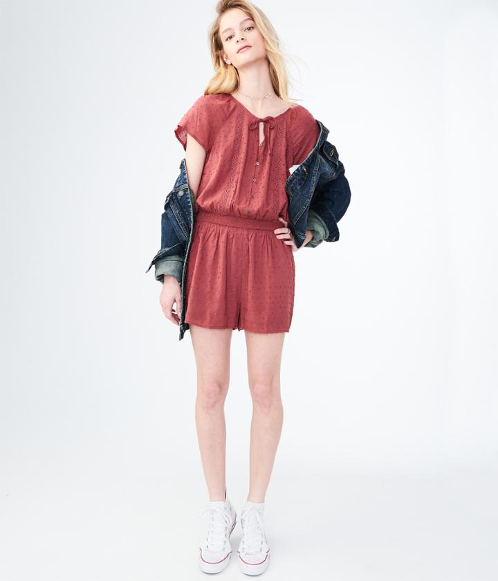 Aeropostale Aeropostale Solid Clip Dot Romper - Dark Red, Xsmall