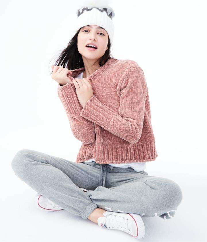 Aeropostale Aeropostale Solid Chenille Sweater - Light Red, Small
