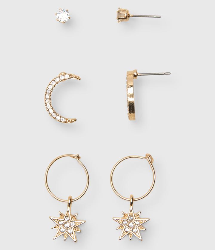 Aeropostale Aeropostale Crescent Moon Stud & Hoop Earring 3-pack - Gold