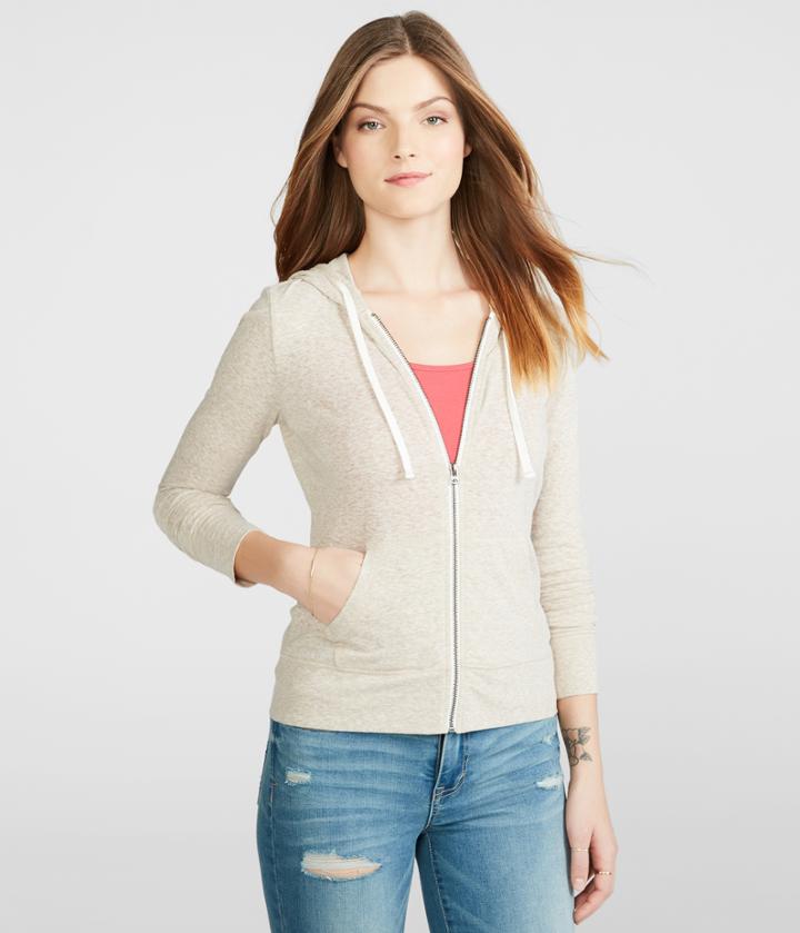 Aeropostale Aeropostale Solid Lightweight Full-zip Hoodie - Tan, Medium