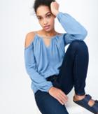 Aeropostale Aeropostale Long Sleeve Crinkled Cold-shoulder Top - Grey Blue, Xsmall