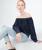 Aeropostale Aeropostale Long Sleeve Floral Off-the-shoulder Top - Navy, Small