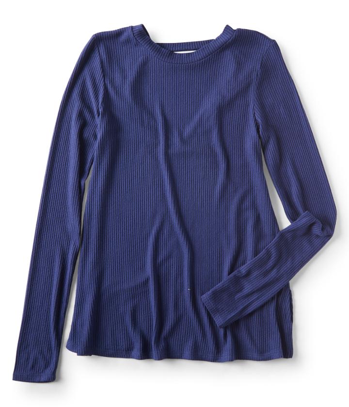 Aeropostale Aeropostale Long Sleeve Seriously Soft Ribbed V-back Tee - Endless Blue, Xsmall