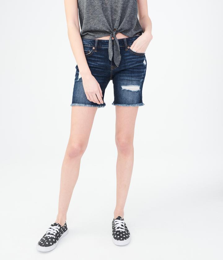 Aeropostale Aeropostale Dark Wash Destroyed Denim Bermuda Shorts - Dark Wash, 000