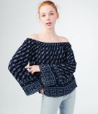 Aeropostale Aeropostale Long Sleeve Floral Off-the-shoulder Top - Navy, Xsmall