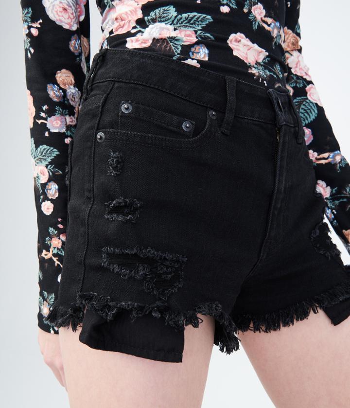 Aeropostale Aeropostale High-waisted Color Wash Destroyed Denim Shorty Shorts - Black, 00