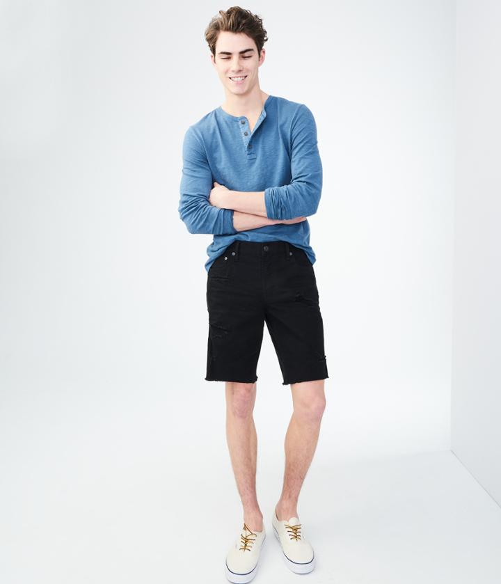Aeropostale Aeropostale Black Wash Destroyed Reflex Denim Cut-off Shorts - Black, 27