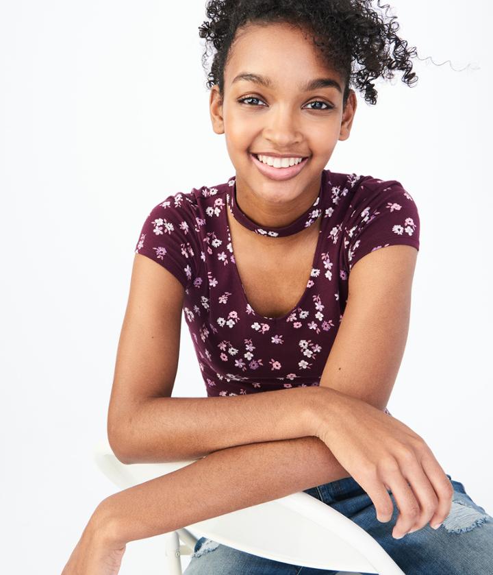 Aeropostale Aeropostale Tiny Floral Choker Bodycon Top - Dark Purple, Xsmall