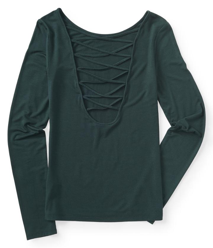 Aeropostale Aeropostale Long Sleeve Solid Lattice-back Top - Atrium, Xsmall