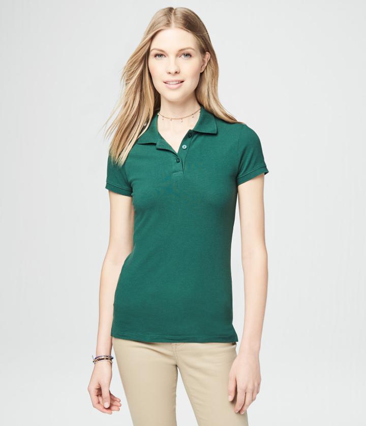 Aeropostale Aeropostale Solid Uniform Pique Polo - Emerald Pool, Xsmall