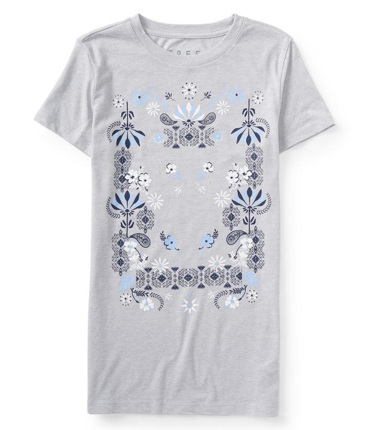 Aeropostale Aeropostale Free State Floral Paisley Graphic Tee - Light Heather Grey, Xsmall