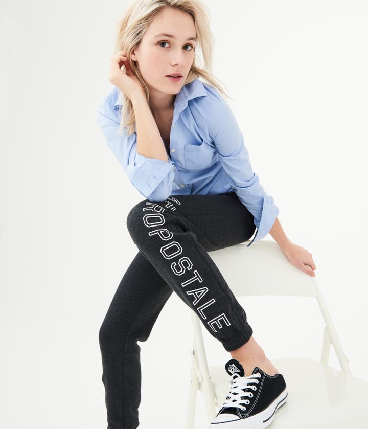 Aeropostale Aeropostale Block Logo Classic Cinch Sweatpants - Charcoal Heather, Xsmall