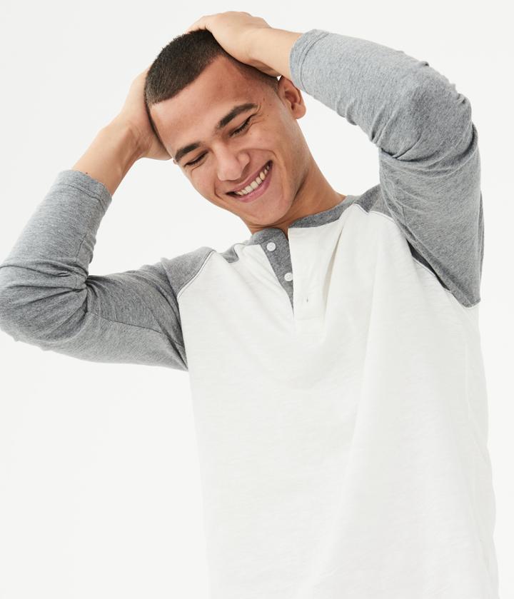 Aeropostale Aeropostale Long Sleeve Raglan Henley - Floral White, Xsmall
