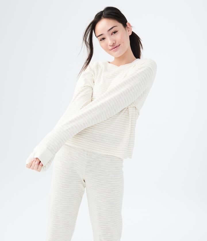 Aeropostale Aeropostale Lld Metallic Stripe Sleep Sweatshirt - Ethereal White, Xsmall