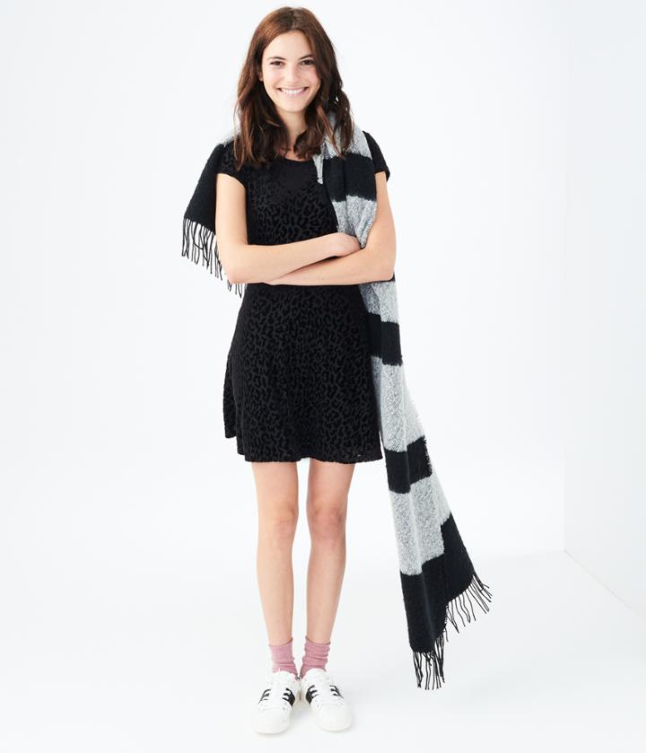 Aeropostale Aeropostale Leopard Burnout V-neck Fit & Flare Dress - Black, Xsmall