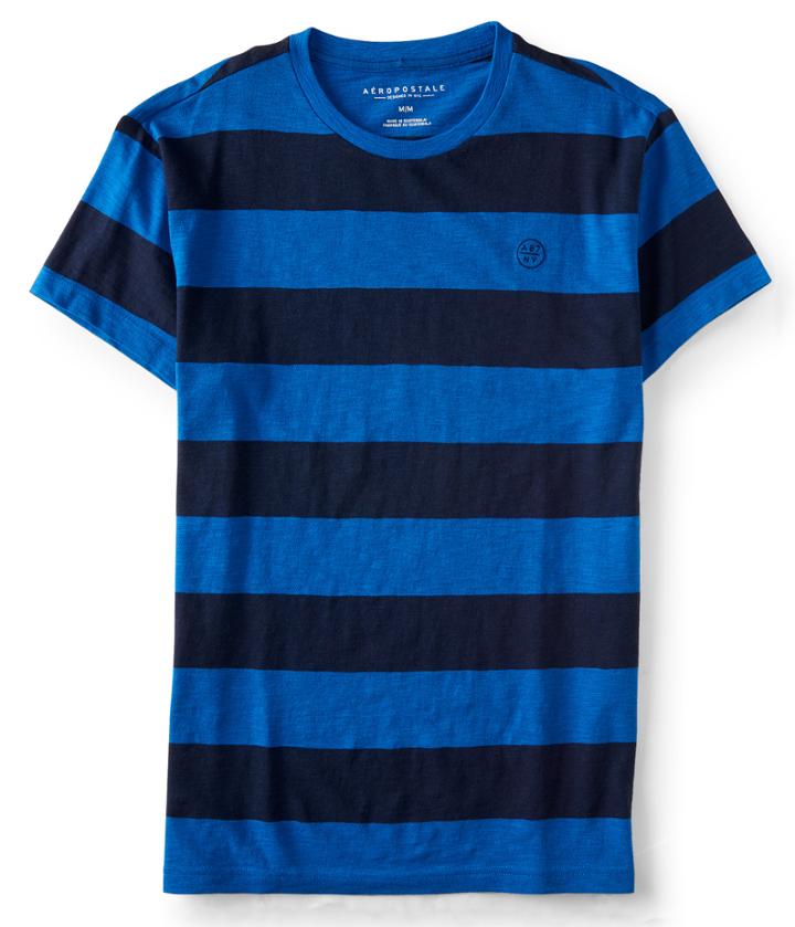 Aeropostale Aeropostale A87 Ny Thick Stripe Logo Tee - Uniform Blue, Xsmall