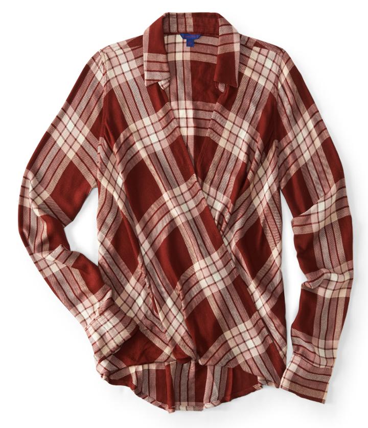 Aeropostale Aeropostale Long Sleeve Plaid Wrap-front Top - Burnt Henna, Small