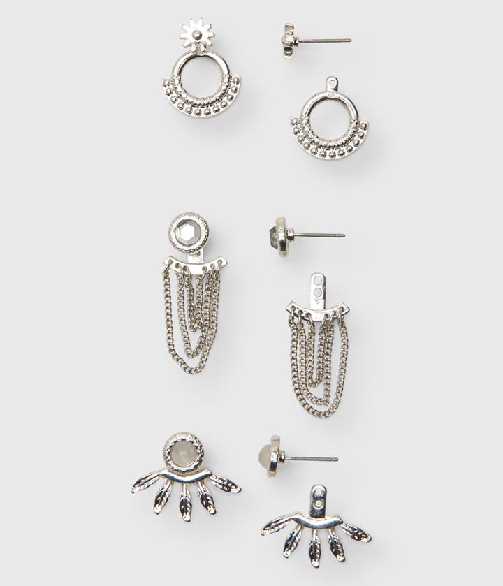 Aeropostale Aeropostale Rhinestone Chain Ear Jacket Stud Earring 3-pack - Silver
