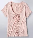 Aeropostale Aeropostale Seriously Soft Solid Lace-up Girl Tee - Light Ping, Xsmall
