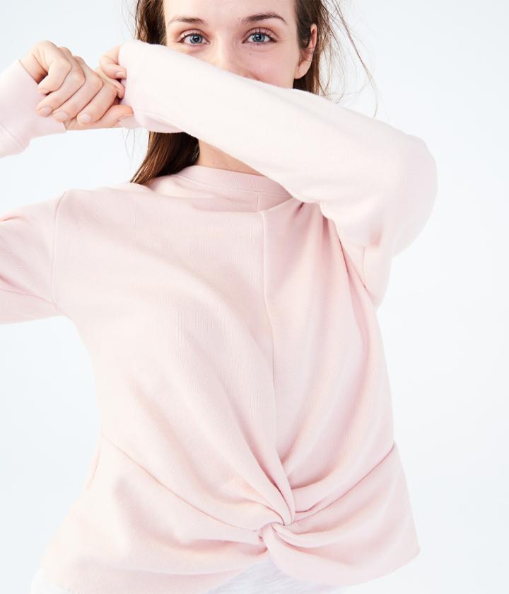Aeropostale Aeropostale Solid Tie-front Sweatshirt - Light Ping, Xsmall
