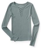 Aeropostale Aeropostale Long Sleeve Seriously Soft Lace-up Tee - Sage, Xsmall